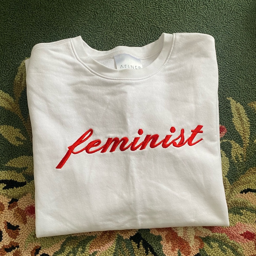 White and Red Feminist Sweatshirt - Size XS